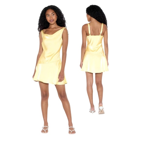 wild fable Dresses & Skirts - Wild Fable Women's Yellow Cowl Neck Satin Mini Sheath Sleeveless Dress Size XL